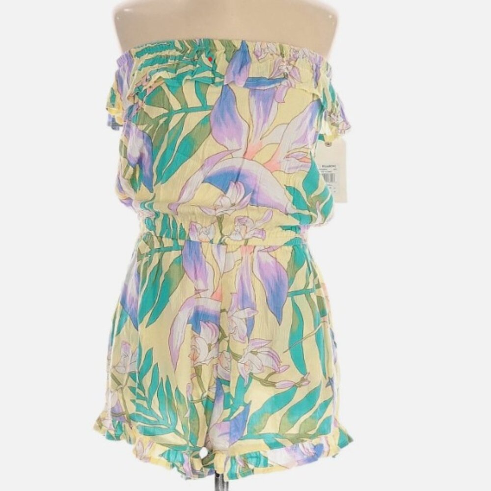 BILLABONG Pocket Flower Romper Sz S Multicolor Tropical Floral Leaf Print Ruffle